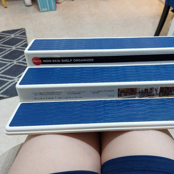 Copco Non Skid Shelf Organizer  15 X 9 X 3 NAVY BLUE 3 Tiers - Picture 2 of 10